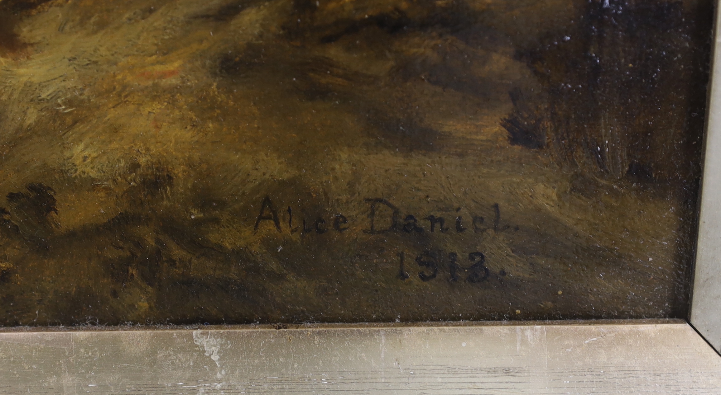 Alice Daniel, early 20th century oil on canvas, after Herbert Dicksee, 'In the Enemies Country', signed and dated 1913, 75 x 50cm